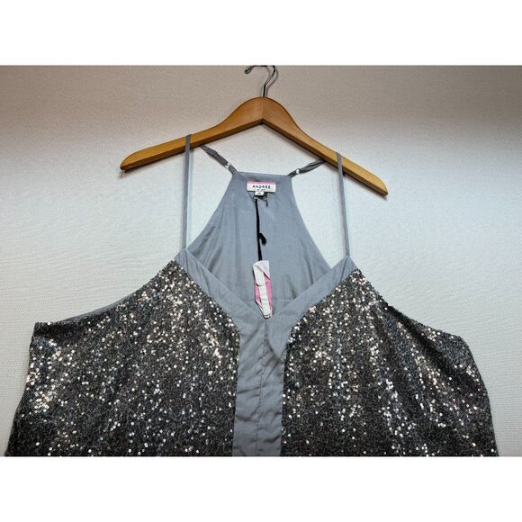 Andree By Unit Women's Halter Sequins Tank Top Size 3X Gray Sleeveless Stretch - Picture 3 of 12